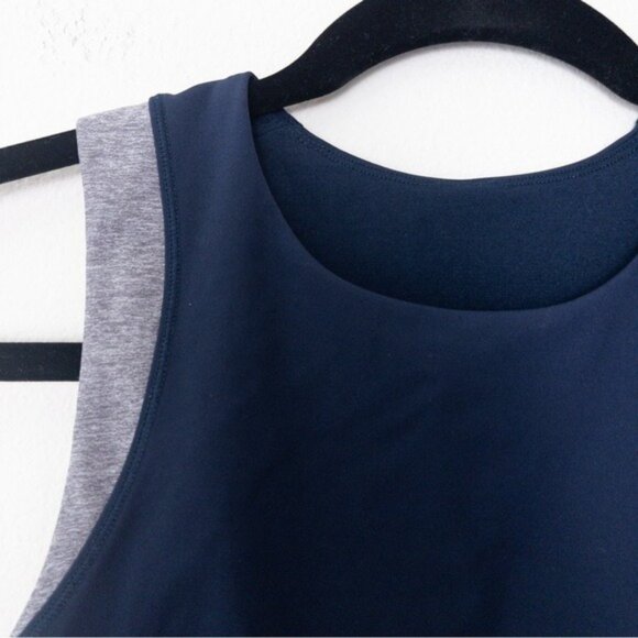 Lululemon Kick Serve Sweat Bra 6 Navy Heathered Slate Lemon Sleeveless Top - Picture 4 of 9